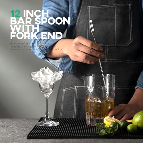 Homestia 3-Piece Cocktail Bartender Set with Double Jigger, Muddler & Bar Spoon - Silver Variation