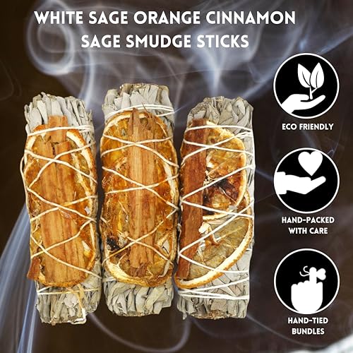 White Sage Smudge Sticks with Orange and Cinnamon - 3 Pack 4 Inch Bundles