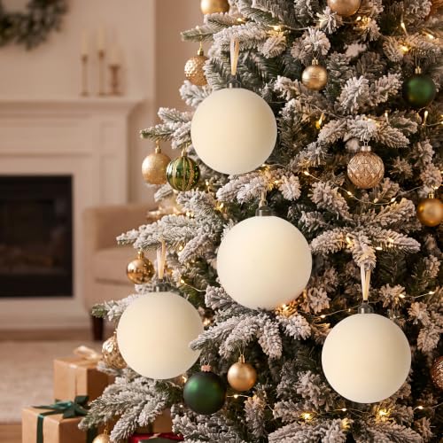 Cream 9 Velvet 6-Inch Christmas Balls – Large Flocked Xmas Ornaments