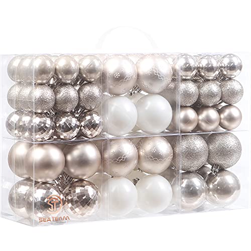 86-Piece Shatterproof Christmas Ornament Set, Champagne Hanging Baubles