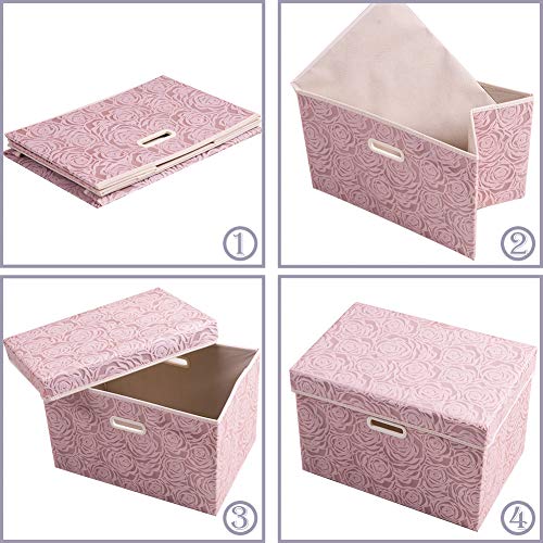 Collapsible Storage Bin with Lid Fabric Cube Organizer Pink