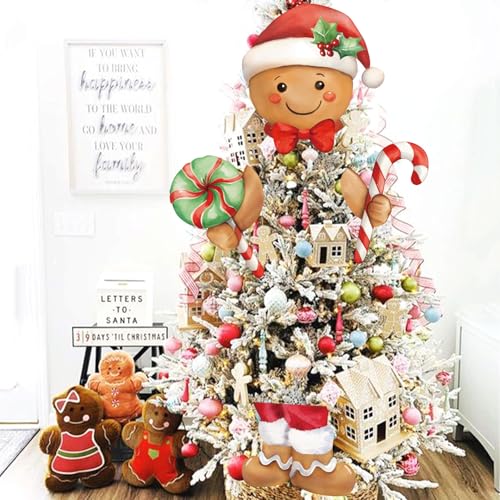 Gingerbread Man Christmas Tree Topper Set - 4-Piece Festive Holiday Decor