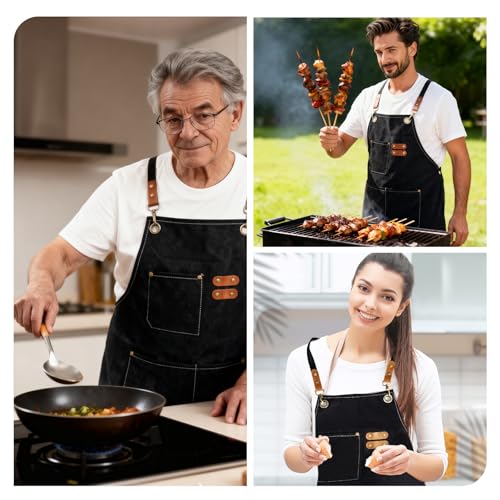 Waterproof Cotton Chef Apron with Large Pockets for Cooking and Grilling