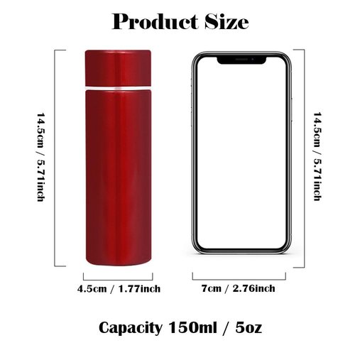 Stainless Steel Water Bottle, 5 Oz Small Insulated Water Bottle, Cute Skinny Water Bottle, Portable Mini Slim Flask for Coffee Tea Drinks in the Office Outdoor, Red, 150ml