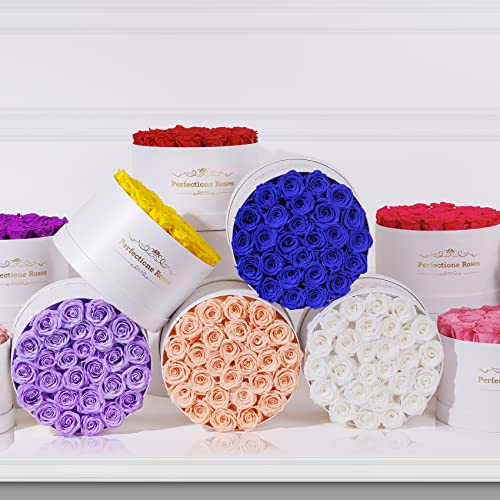 27 Preserved Red Roses in Round Gift Box - Real Eternal Flower Arrangement