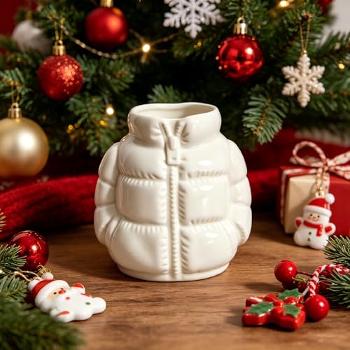 Puffer Jacket Shaped Ceramic Mug - Quilted Coat Design Coffee Cup, Novelty Drinkware