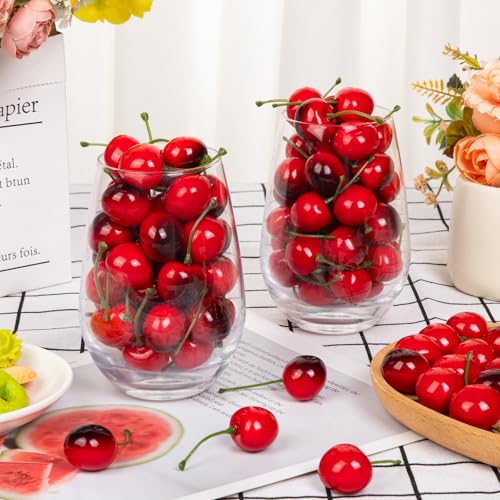 90 Pcs Fake Cherries - Artificial Red & Black Cherry Decor