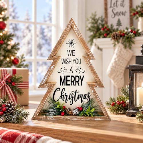 Farmhouse Christmas Tree Sign with Pinecones - Rustic Holiday Decor