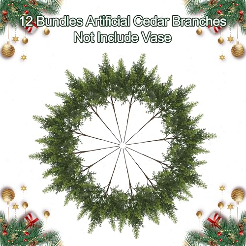 GlimLit 12Pcs 18in Real-Touch Cedar Branches - Green, Artificial Foliage