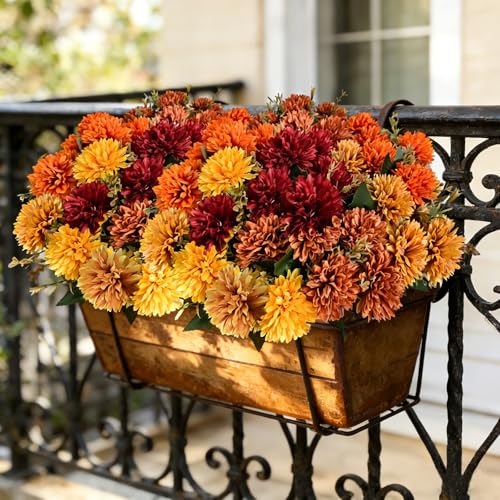 10 Pcs UV Resistant Artificial Mums - Realistic Faux Fall Flowers