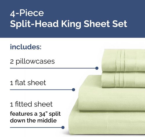 Flex Top Split Head King Sheet Set - Comfy, Breathable & Cooling Luxury Bedding | Deep Pockets, Light Sage Green