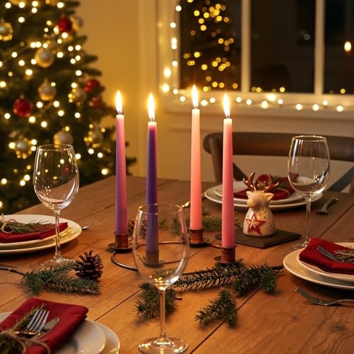 Bronze Metal Christmas Advent Candle Holder - 4 Taper Candle Stand