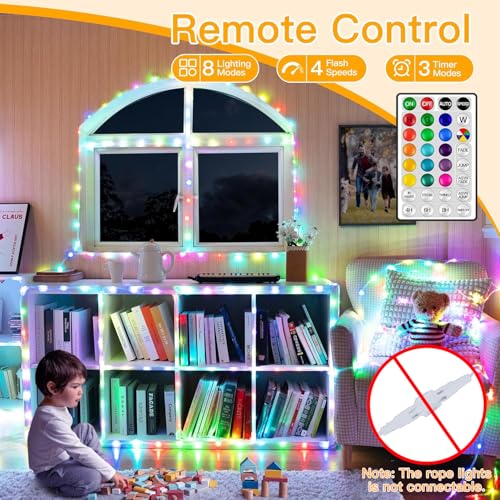 33ft LED Rope Lights, Color Changing Flexible String Lights with Remote