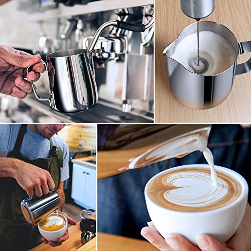Stainless Steel Milk Frothing Pitcher with Latte Art Pen - 12oz Milk Jug