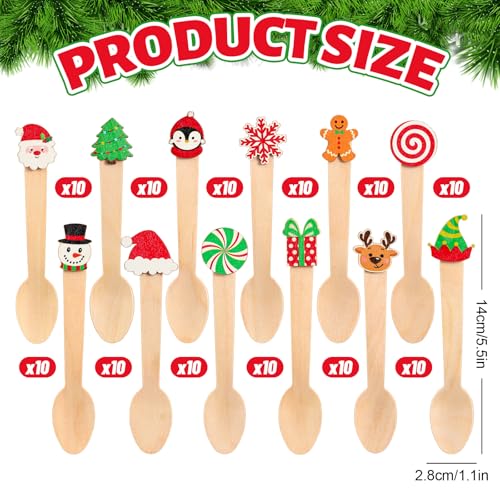 FYSUIMU 120 Pcs Christmas Wooden Spoons – Classic Styles Disposable Tasting Spoons 5.5 in