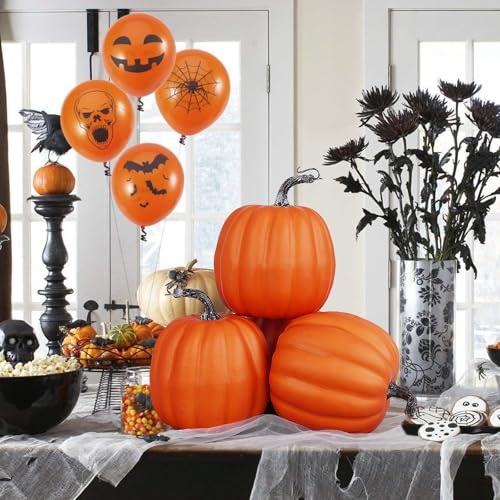 6 Inch Artificial Foam Pumpkins - 4 Piece Set for Fall Harvest Decor