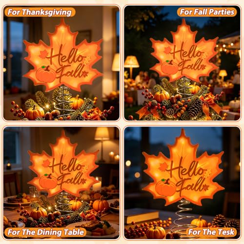 Lighted 3D Maple Leaf Tree Topper with Warm LED Lights for Fall Decor