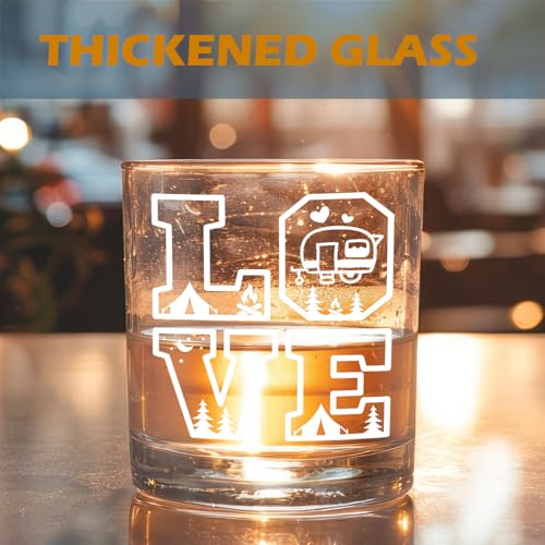 White Camping Whiskey Glasses - 10oz Old Fashioned Rocks Glass for Campers & Lovers