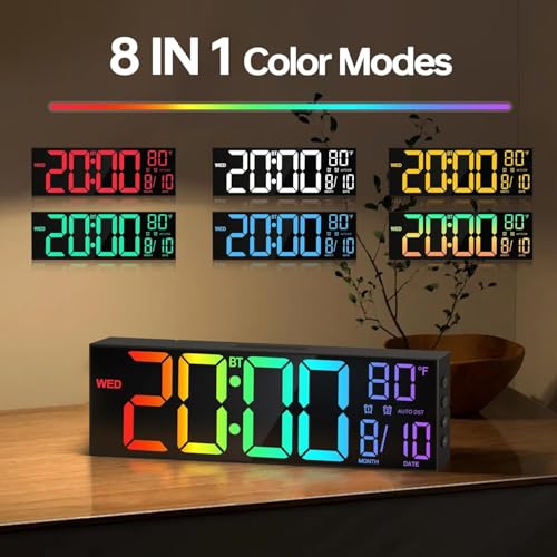 16.2-Inch Digital Wall Clock with Bluetooth Sync and RGB Large LED Display