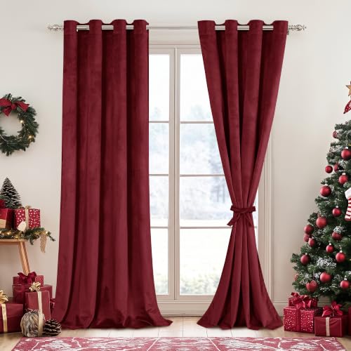 DWCN Velvet Curtains 52x84 Wine Red – Set of 2 Tieable Panels