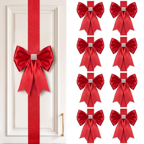 PUFFLD 8 Pcs Red Christmas Cabinet Ribbon Bows 77.9in - Satin