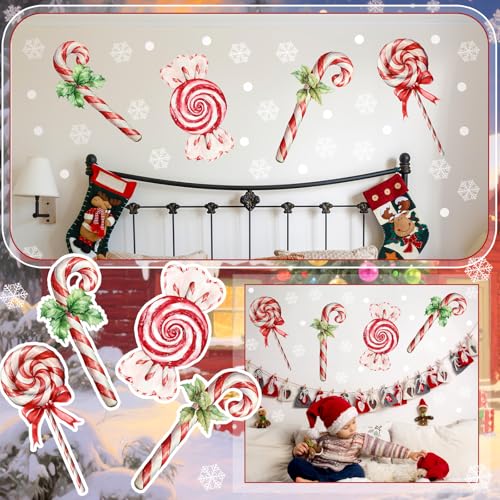 Large Christmas Wall Decals - 4 Sheets Candy Cane Holiday Stickers Removable