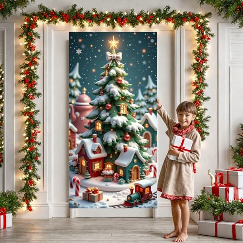 Christmas Door Cover Banner - Indoor Outdoor Xmas Tree Holiday Decor