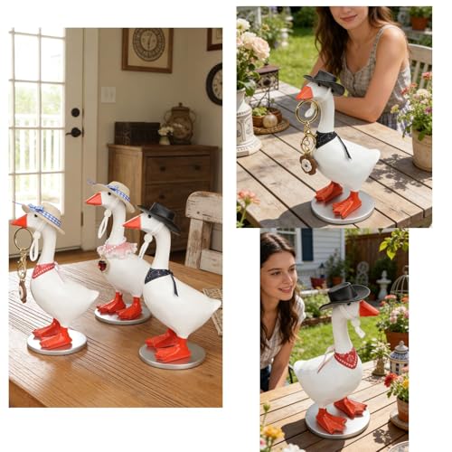 Magnetic Goose Key Holder - 7-Inch Decorative Desktop Figurine with 4 Outfits