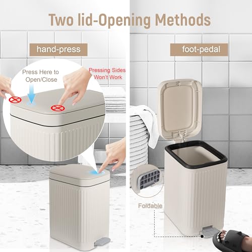 Slim Bathroom Trash Can with Lid - 1.9 Gallon Soft Close Step Garbage Can