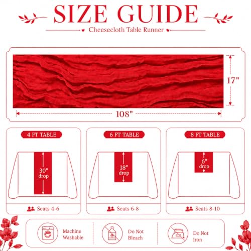 Red Cheesecloth Table Runner 17x108 Inches Set of 12 - Romantic Wedding & Party Decor