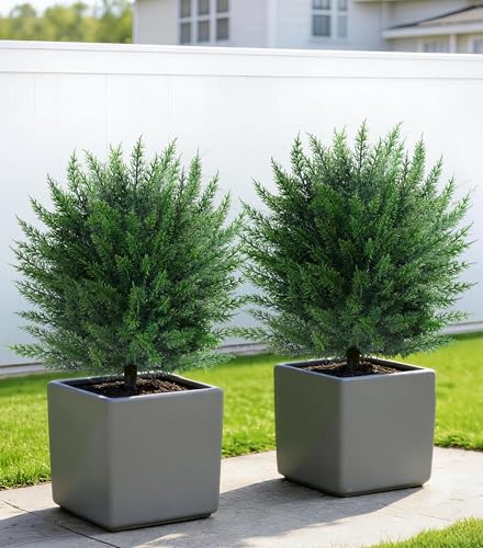 27.6-Inch Artificial Cedar Topiary Tree, UV-Resistant Faux Cypress Set of 2