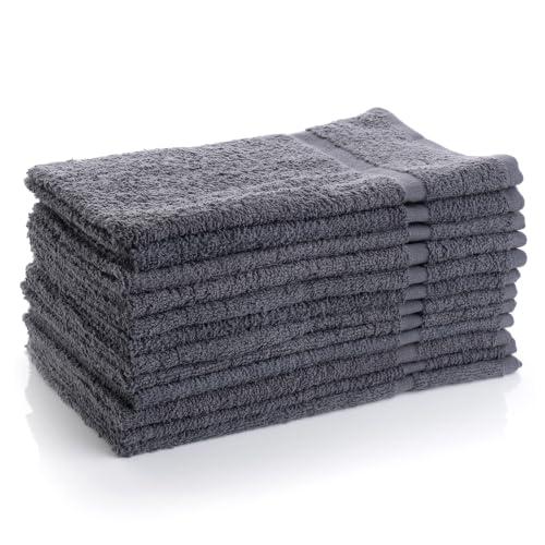 100% Cotton Hand Towels 16x27 Inch - Soft Absorbent Gray Towel Set (12 Pack)