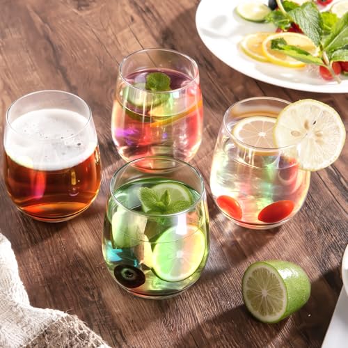 SHOWLOUE Short Drinking Glasses Set of 6, 12.2 fl oz Iridescent Crystal Tumblers