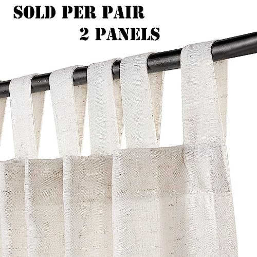 H.VERSAILTEX 2 Pack Ultra Luxurious Solid High Woven Linen Elegant Semi Sheer Curtains 7 Tab Top Breathable and Airy Drapes for Bedroom/Living Room - 52 by 96 Inch, Set 2 Panels, Heathered Natural