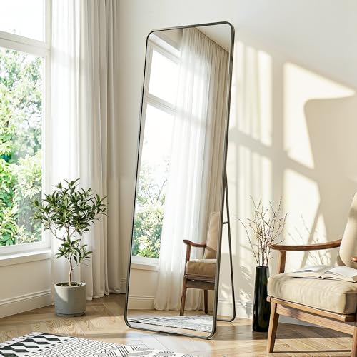 Full Length Floor Mirror, Rounded Corner Rectangle Body Mirror, Black