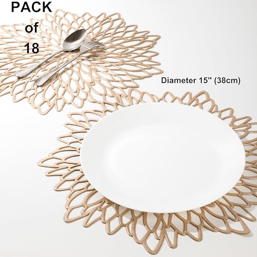 18-Piece Gold Metallic Leaf Placemats, 15-Inch Round Vinyl Table Mats