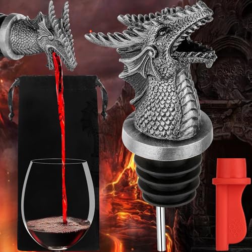 LKKCHER Silver Dragon Liquor Pourer and Stopper Set - 2-in-1 Wine Bottle Accessory