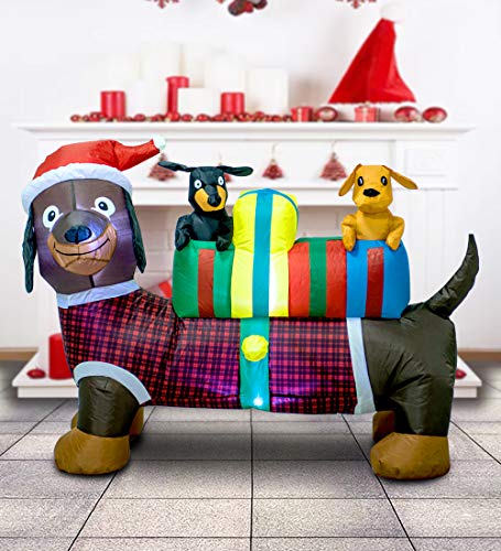 Christmas Inflatable Dachshund Dog with Hat - 4FT Holiday Yard Decor - Variation of Christmas Dachshund