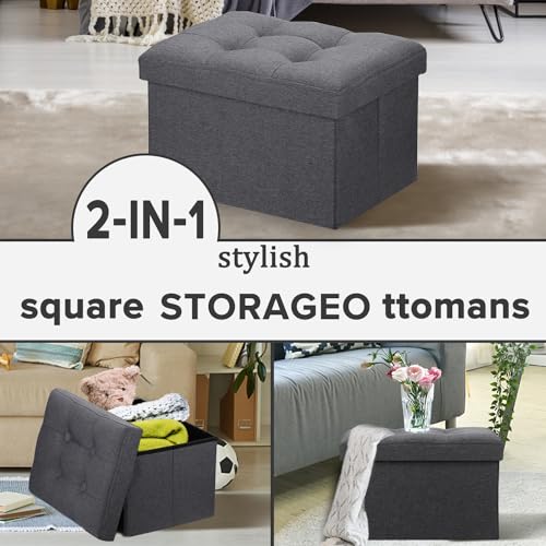 Small Folding Storage Ottoman Stool - Under Desk Footrest (Dark Gray)