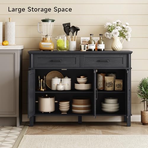 48-Inch Farmhouse Buffet Cabinet - Wood Sideboard with 2 Drawers & 3 Doors