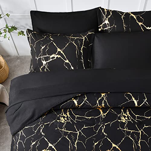Gold Metallic Marble Comforter Set Queen Size - 7 Piece Bedding Set