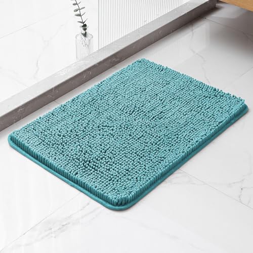 Kildoss Aqua Chenille Bathroom Rug 17"x24" - Plush Non-Slip Bath Mat
