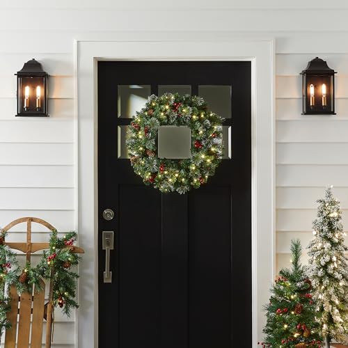 24 Inch Pre-Lit Crestwood Spruce Christmas Wreath Battery Operated