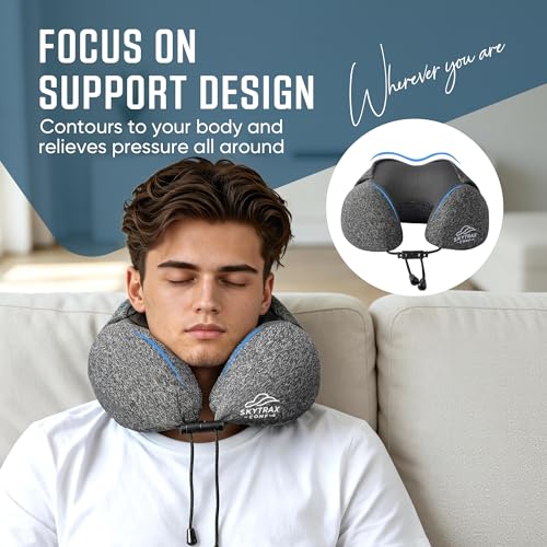 Travel Neck Pillow with Hood - Memory Foam for Airplane Sleep