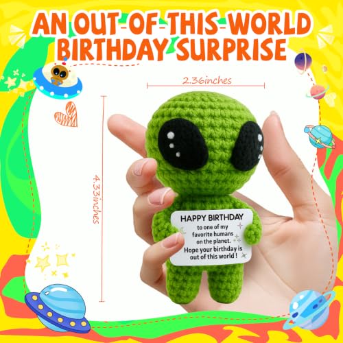 Funny Crochet Alien Birthday Gift with Card for Son and Men