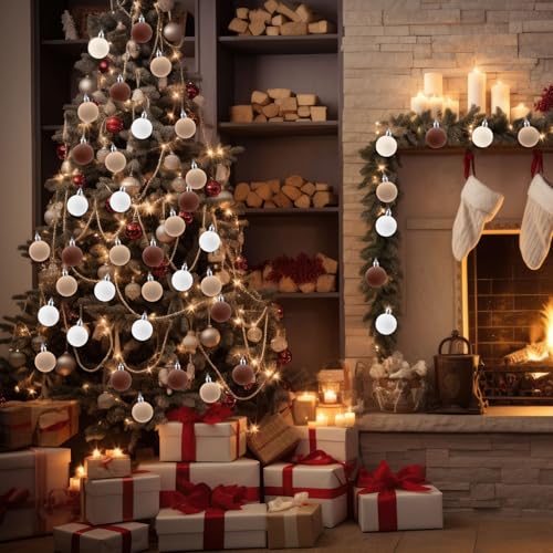 Beeveer 96 Pcs Velvet Christmas Ornaments 1.57'' Flocked Xmas Tree Balls in Khaki, Apricot, Dark Brown, White