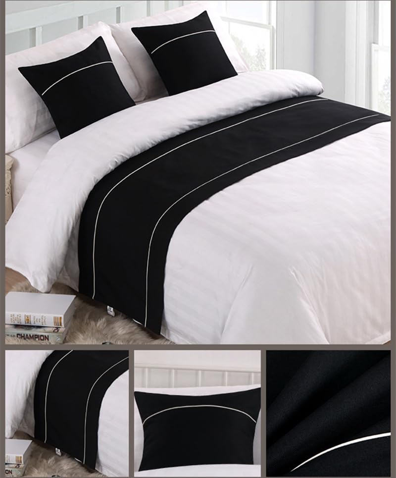Modern Black Bed Runner - Decorative Polycotton Bed End Scarf for King Beds