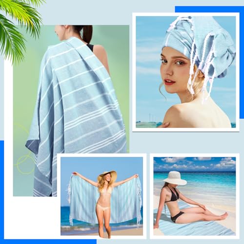 Oversized Turkish Cotton Beach Towels 36x71, 6-Pack Sand-Free Quick Dry