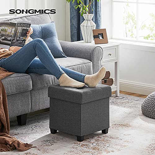 Foldable Storage Ottoman Footstool with Legs - 15 Inch Fabric Foot Rest Stool