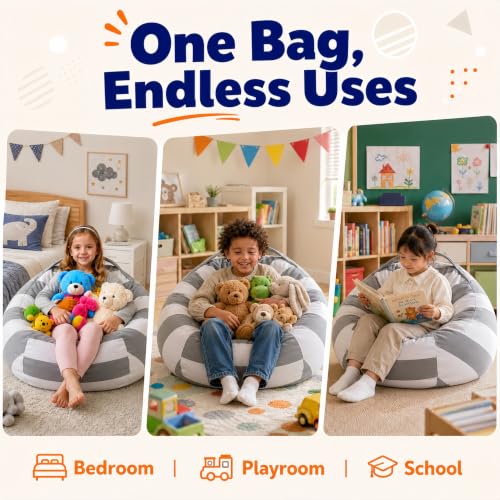 X-Large Stuffed Animal Storage Bean Bag Chair Cover - Cotton Canvas